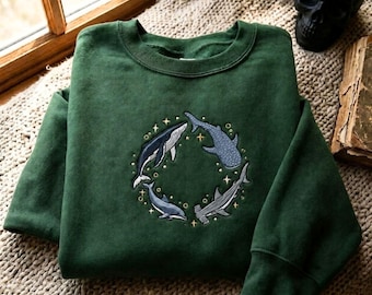 Embroidered Ocean Life Sweatshirt, 90s Whale, Orca, Turtle, Dolphin Marine Animals