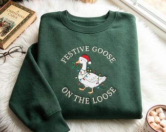 Embroidered Goose Christmas Sweatshirt – Festive Holiday Apparel, Funny Goose Hoodie