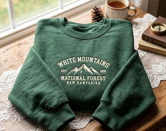 Embroidered White Mountains Sweatshirt, New Hampshire National Park Tee, Vintage Bear Deer T Shirt, New England Hiking Gift