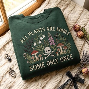 Sweatshirt mit besticktem botanischem Totenkopfmotiv, Gothic-Natur-Hexen-Pflanzenliebhaber-T-Shirt