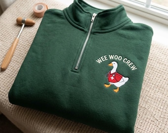 刺繍入りグースEMTクォータージップスウェットシャツ、ウィーウークルー