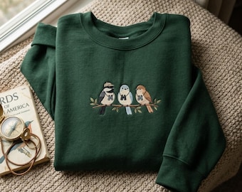 Embroidered Bird Watching Sweatshirt, Cute Birds On Branch Shirt, Bird Lover Gift, Birdwatcher Nature Tee, Birding Apparel