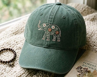 Chapéu com estampa de elefante bordado, presente para amantes de animais, camiseta abstrata de elefante, presente para amantes de animais, camiseta safari, camiseta minimalista de elefante