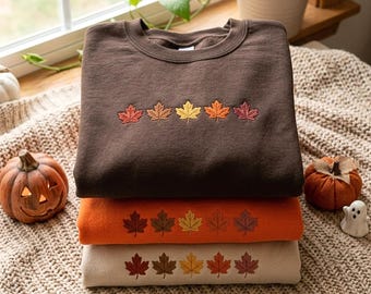 Sudadera con bordado de hojas de otoño, camiseta con colores otoñales, regalo para amantes de la naturaleza.