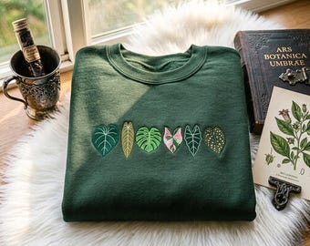 Embroidered Plant Leaves Sweatshirt • Monstera, Heart, Fern Crewneck (65% Cotton)