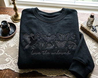 Embroidered Tone-on-Tone Love the Unloved Sweatshirt, Goblincore Bug Lover Gift