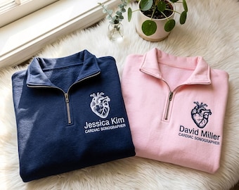 Personalized Embroidered Quarter Zip Sweatshirt: Cardiac Sonographer Gift, Cotton Blend Comfort