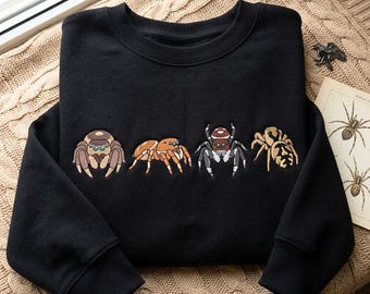 Sudadera con araña saltarina bordada, camiseta con arte de arácnidos, regalo para amantes de los insectos