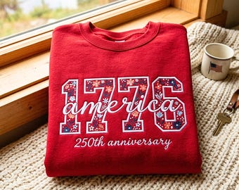 Embroidered 1776 America 250th Anniversary Sweatshirt – Cotton Blend Comfort