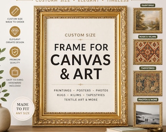 Ornate Gold Picture Frame, Custom Size Frame for Canvas, Paintings, Posters, Textile Art, Rugs & Tapestries