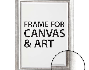 Zilveren lijst met natuurlijk patroon voor canvas en kunst, lijst op aangepast formaat beschikbaar