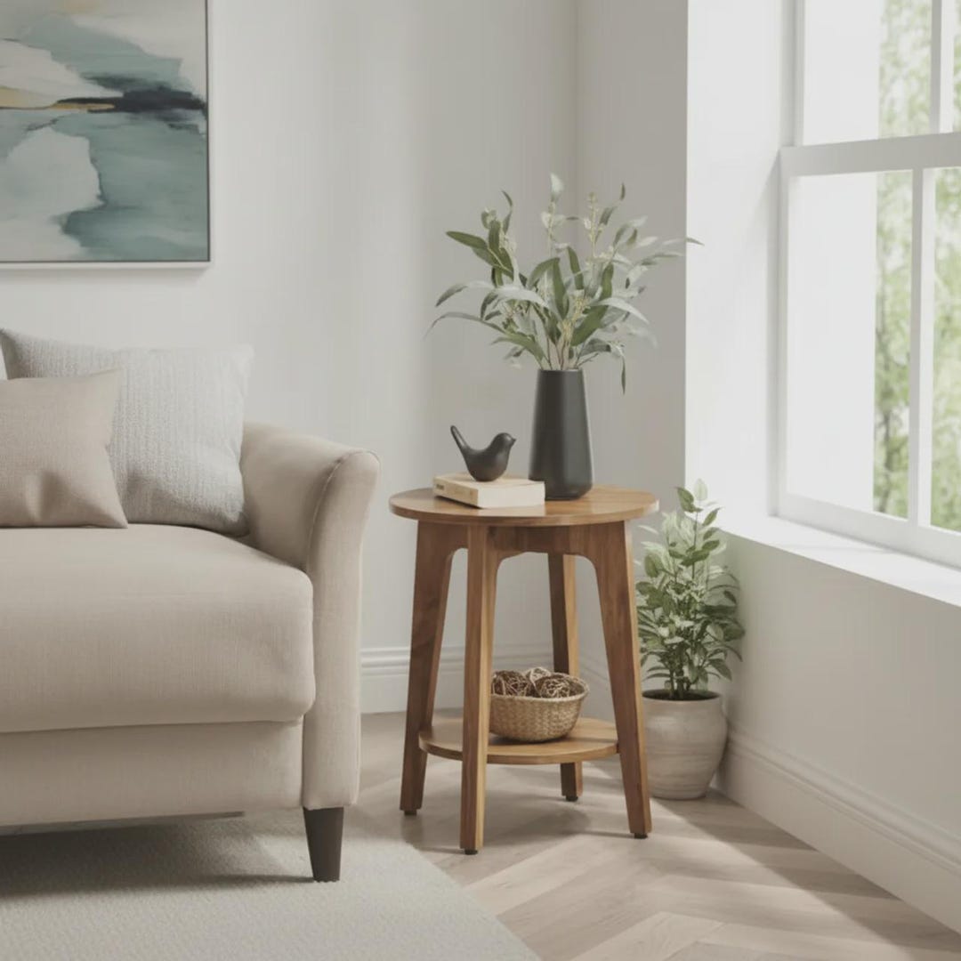 Modern Wood Round Side Table for Living Room Decor - Etsy