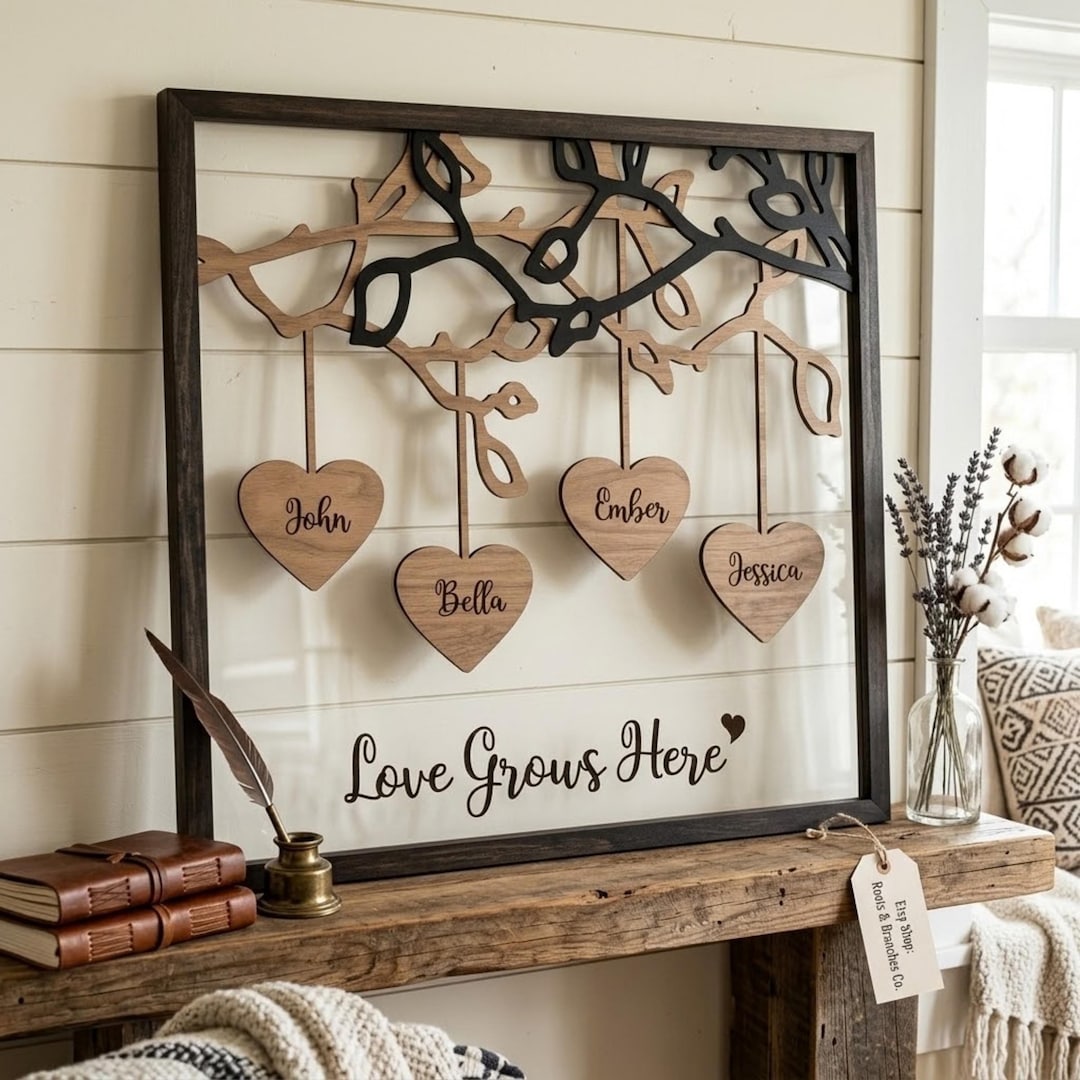 Personalized Family Tree Name Sign, Custom Wooden Family Tree With ...