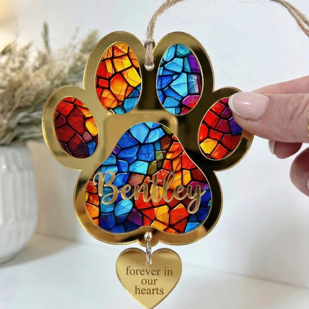 Rainbow Bridge Pet Memorial Suncatcher, Dog Paw Sympathy Gift ...