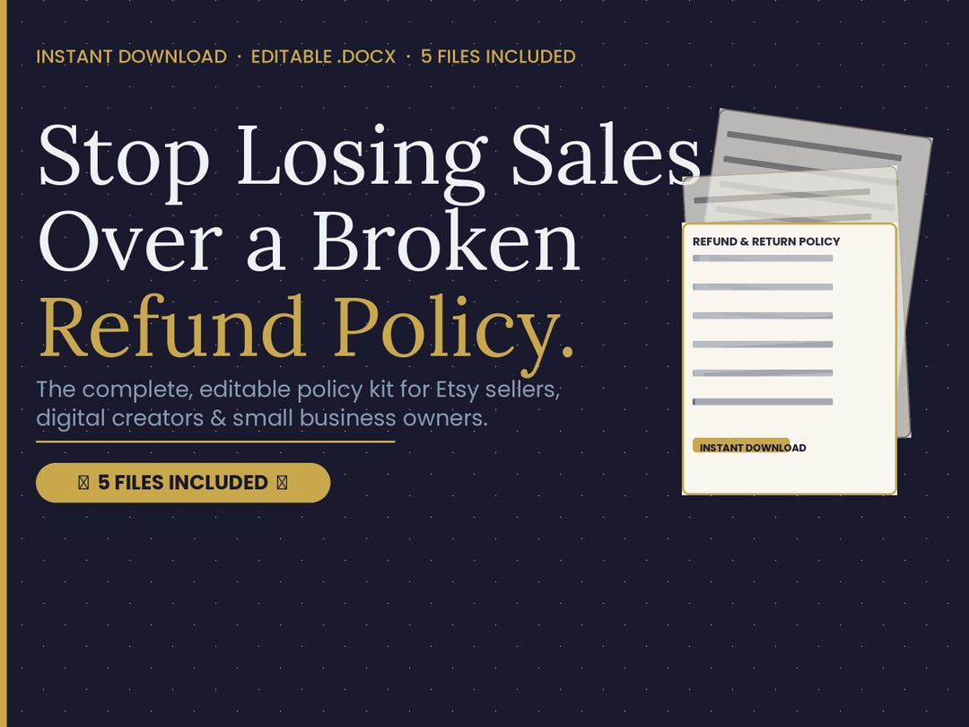 EDITABLE Refund Policy Template | Small Business Return Policy (digital ...