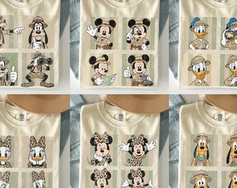 Camiseta vintage de Mickey y sus amigos de safari, camiseta de Minnie Mouse con estampado de leopardo, camiseta de Animal Kingdom, camiseta de todos los personajes de Disney, camiseta de safari de Disney