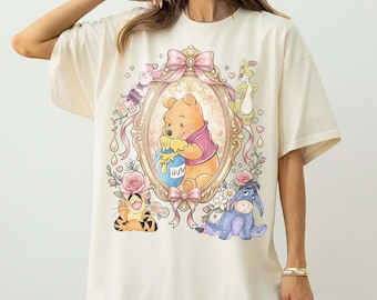 Camiseta retro de Winnie the Pooh y sus amigos con lazo coqueto, camiseta de Pooh, Piglet y Eeyore, camiseta de Disney Pooh, camiseta de Pooh Bear, camiseta para viaje a Disneyworld