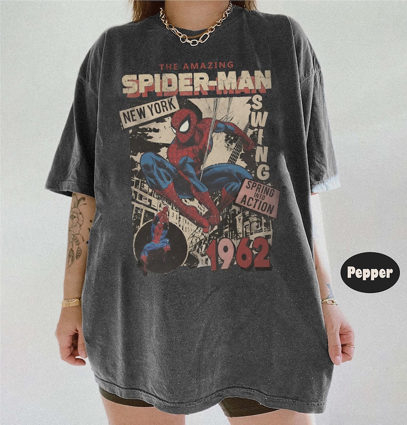 Vintage Amazing Spider-Man Comfort Colors Shirt, Retro Marvel Comics Cover Tee, MCU Fan Gift, Pink Spiderman Graphic Shirt, Marvel Trip Tee image 1
