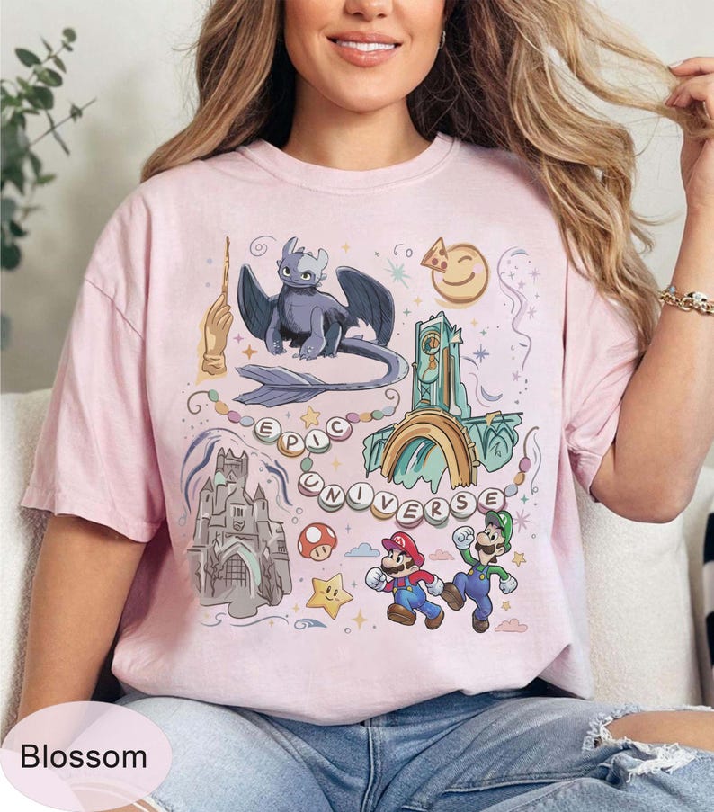 Retro Epic Universe Comfort Colors Shirt, Vintage Orlando Park Epic Universe Tee, Coquette Bow Mario Baby Tee, How To Train Your Dragon image 6