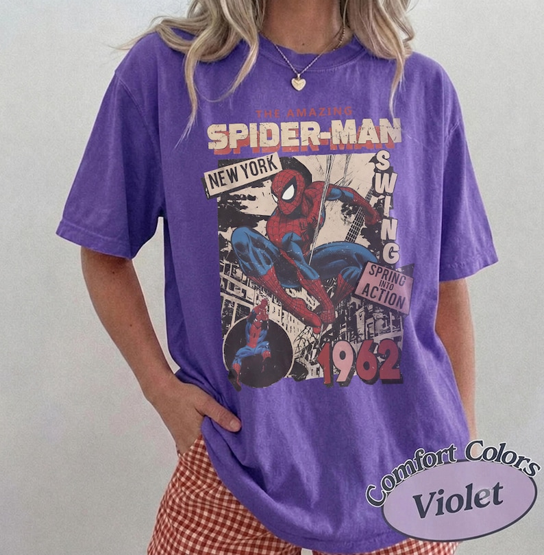 Vintage Amazing Spider-Man Comfort Colors Shirt, Retro Marvel Comics Cover Tee, MCU Fan Gift, Pink Spiderman Graphic Shirt, Marvel Trip Tee image 6