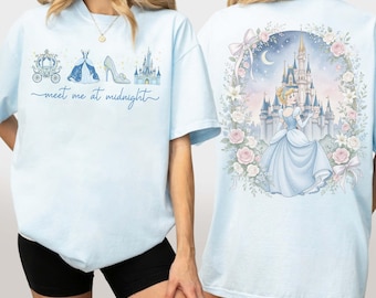 Camiseta retro "Encuéntrame a medianoche", camiseta vintage inspirada en Cenicienta, camiseta de Cenicienta de Disney, camiseta con lazo coqueto del castillo de Disney, camiseta de viaje de Disney
