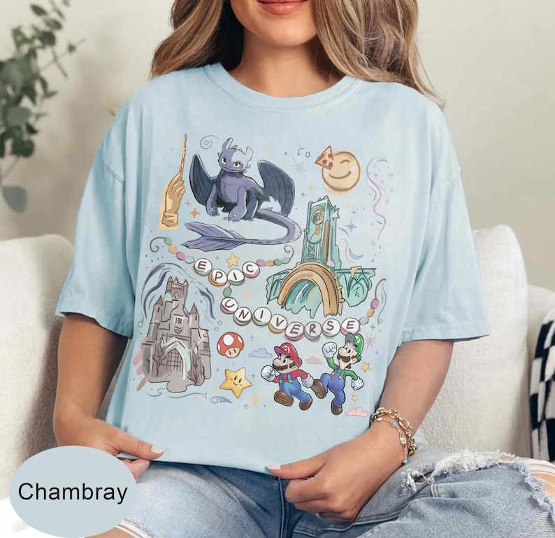 Retro Epic Universe Comfort Colors Shirt, Vintage Orlando Park Epic Universe Tee, Coquette Bow Mario Baby Tee, How To Train Your Dragon image 5