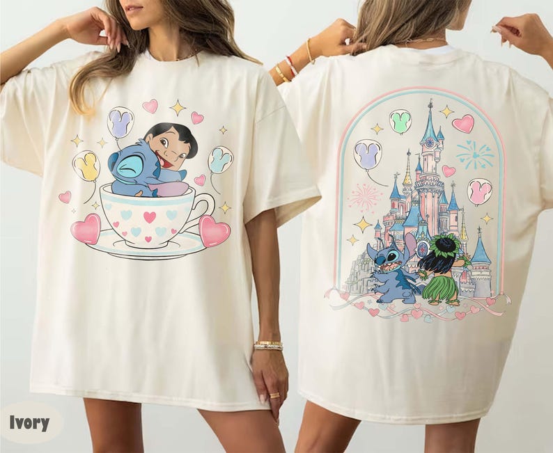 Camiseta de Stitch y Lilo de Disney, camiseta de Stitch del Castillo Mágico de Disney, linda camiseta de Stitch y Lilo para viaje a Disney, camiseta para viaje de chicas a Disney imagen 2