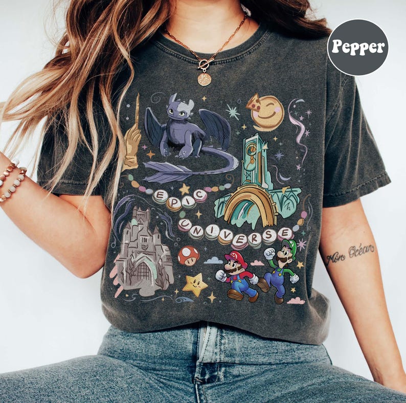 Retro Epic Universe Comfort Colors Shirt, Vintage Orlando Park Epic Universe Tee, Coquette Bow Mario Baby Tee, How To Train Your Dragon image 2