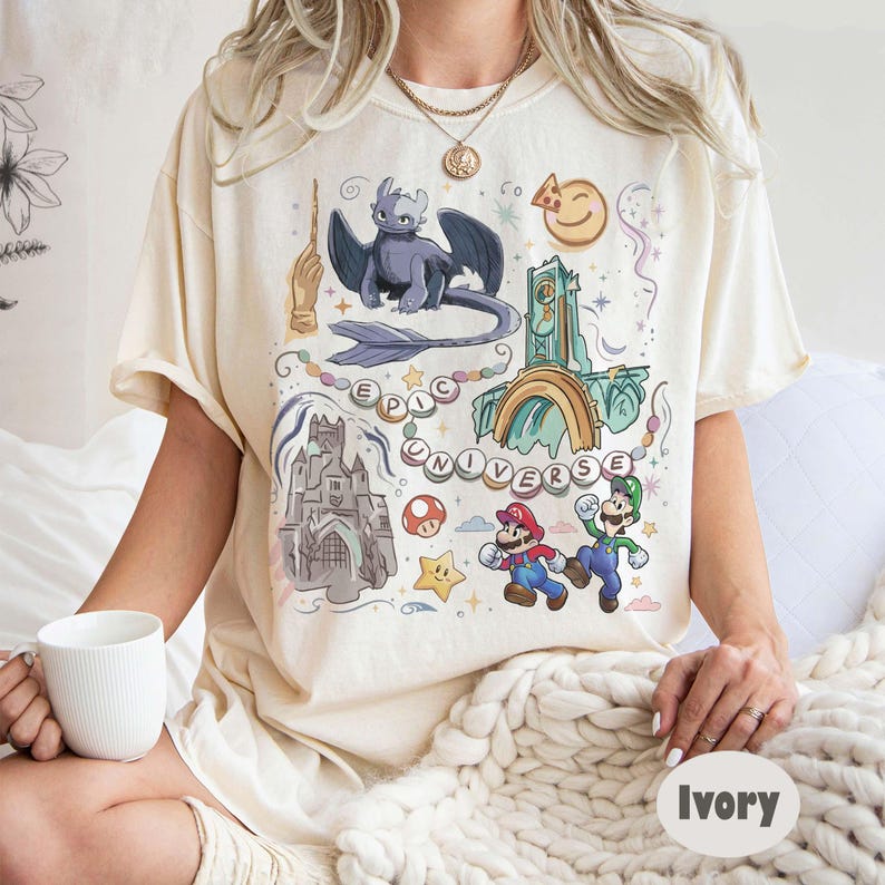 Retro Epic Universe Comfort Colors Shirt, Vintage Orlando Park Epic Universe Tee, Coquette Bow Mario Baby Tee, How To Train Your Dragon image 1