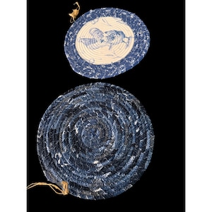 2 Handgefertigte Blaue Hahn Stoff Seil Untersetzer Hot Pads Rustikale Bauernhaus Cottage