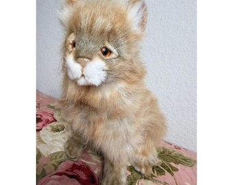 Vtg Realistic Hansa Hand Crafted Creation Tabby Cat Sitting Tan Mix Life Sz 4640