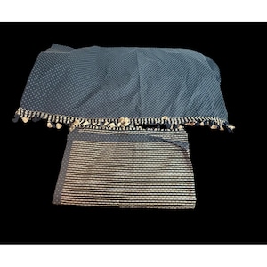 Vtg Custom Pair Black & Gold Polka Dot Valances Tassels 42x22 Hollywood Regency