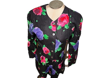 Vtg Leinen Panasa Floral Button-Up Top Plissee Shorts Set 4 Festival Whimsigoth