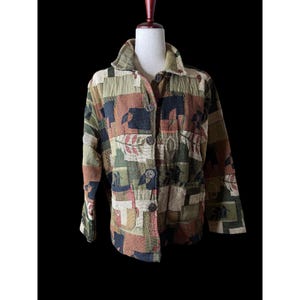 Vintage Artsy Woven Tapestry Womens Large Fall Patchwork Jacket Button-Up  India
