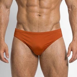 Sunga masculina laranja queimado – Moda praia com modelagem atlética, design minimalista Speedo, essencial para praia e piscina no verão.