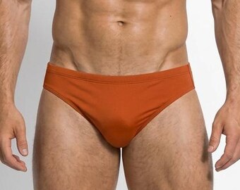 Men’s Burnt Orange Swim Briefs – Athletic Fit Swimwear, Minimalist Designer Speedo, Beach & Pool Summer Essentials