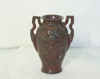 Japanese Metal Vase/ Incense Burner/ Poppy Decoration/ Animal Signature