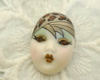 Adagio Hand-painted Porcelain Flapper Face Brooch