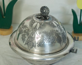 Antique Rogers Smith & Co. Silverplate Butter Dish- Flower Finial- 1800's- Butter Dome
