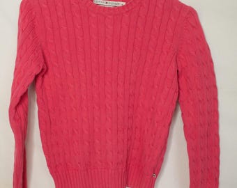 Klasyczny sweter z wełny Tommy Hilfiger Cable Knit – rozmiar średni – biust 36 cali