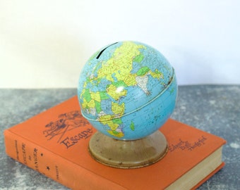 Cute Vintage Tin Globe Bank