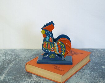 Dala Style Wooden Rooster Napkin Holder- Letter Holder- Folk Art