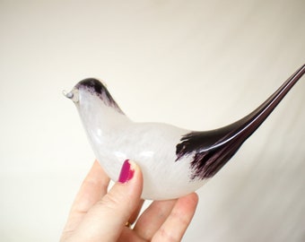 Swedish Style Glass Bird- Purple and White