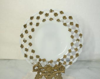 Westmoreland Milk Glass Plate-Gold Painted Flowers