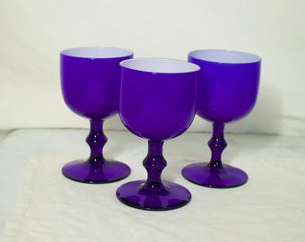 Carlo Moretti Navy Blue Cased Glass Goblets or Wine Glasses