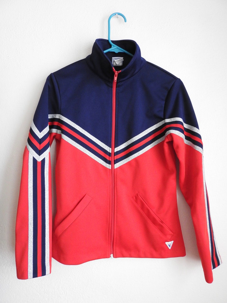 White and Blue Varsity Track Jacket Red