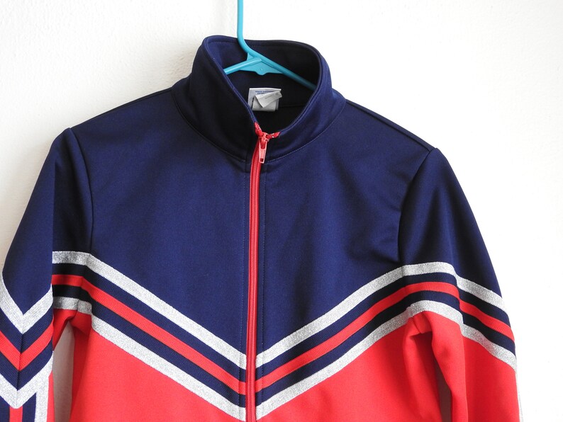 White and Blue Varsity Track Jacket Red