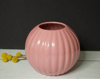 Royal Haeger Pink Ribbed Bulb Vase/ Planter