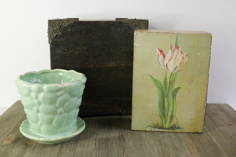 Handpainted Sezzantini Firenze Wooden Box Made in Italy Tulip Decor