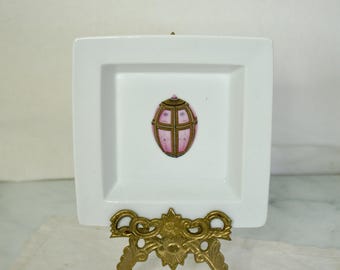 Pink Fabrege Egg Limoge Small Square Plate